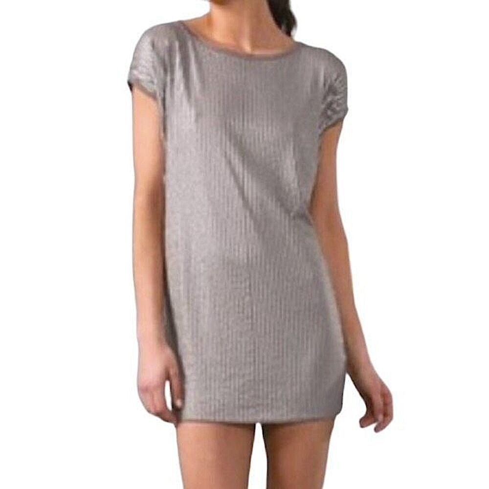 Vince Sequin Mini Dress or Tunic Top in Taupe Jersey Grey Sequins XS